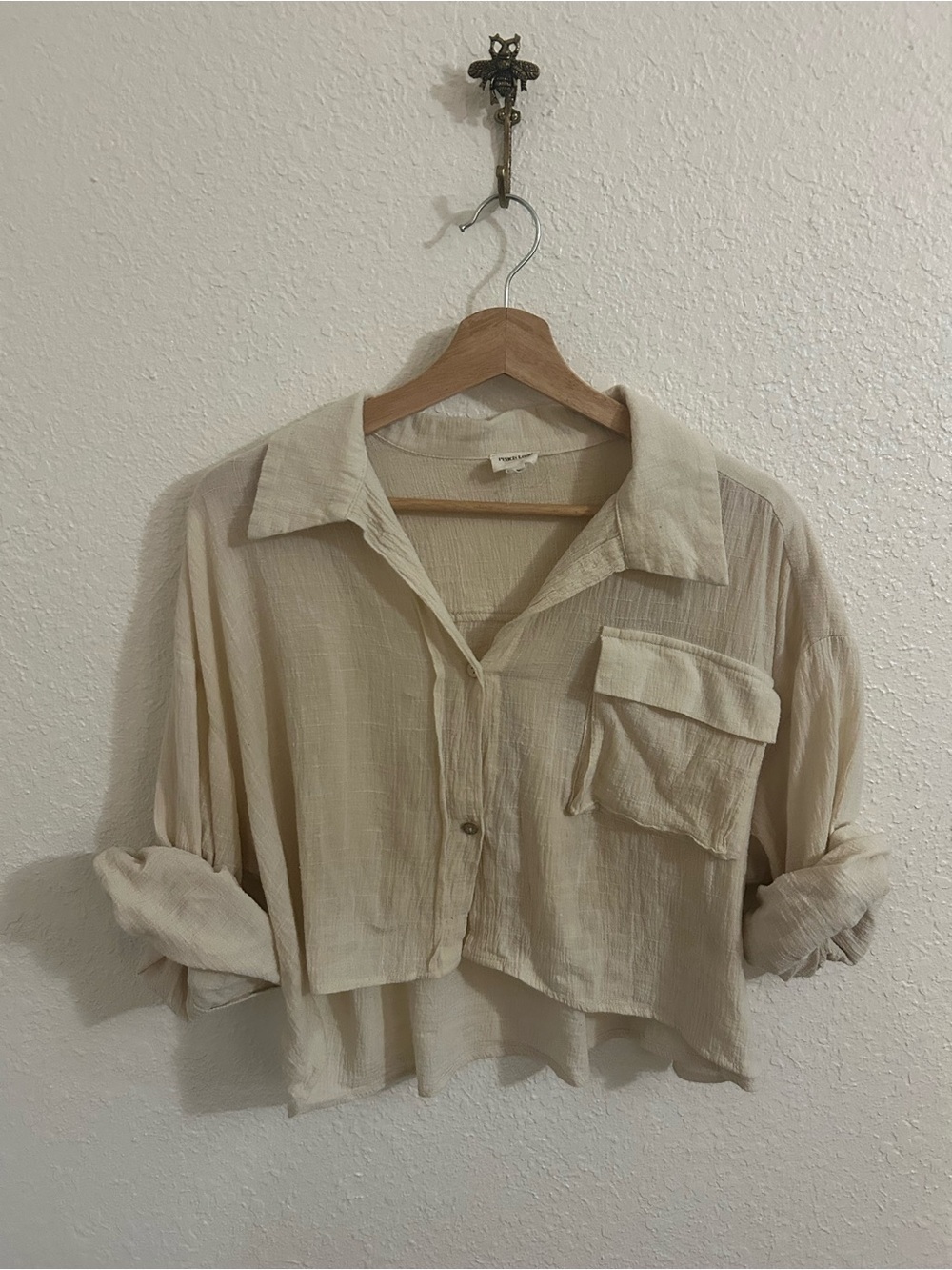 Peach Love California Cream Cropped Button-Down Shirt